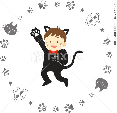 Halloween costumes for children series (black cat, boy, no outline) and cat frame Halloween costumes for children series (black cat, boy, no outline) and cat frame 67765898