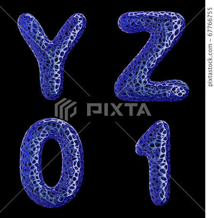 Realistic 3D letters set Y, Z, 0, 1 made of blue plastic. Realistic 3D letters set Y, Z, 0, 1 made of blue plastic. 67766755