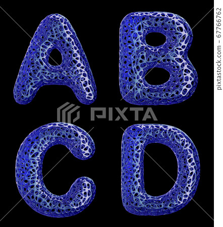 Realistic 3D letters set A, B, C, D made of blue plastic. Realistic 3D letters set A, B, C, D made of blue plastic. 67766762
