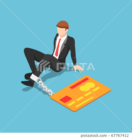Isometric businessman chained with credit card 67767412
