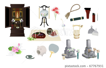 Vector illustration set of grave visit, altar and spirit horse Vector illustration set of grave visit, altar and spirit horse 67767931