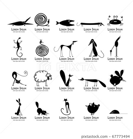 Set of 20 animals, black silhouette for your design Set of 20 animals, black silhouette for your design 67773494