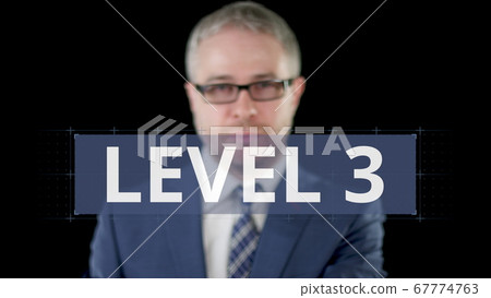 Businessman and LEVEL 3 digital option on the modern touchscreen display 67774763