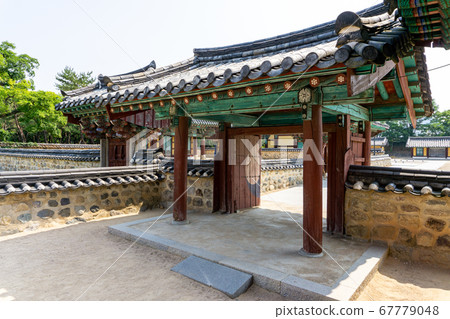 Sectional gate of Royal tomb of king Suro of Gaya kingdom in Gimehae, South Gyeongsang province, South Korea. Sectional gate of Royal tomb of king Suro of Gaya kingdom in Gimehae, South Gyeongsang province, South Korea. 67779048