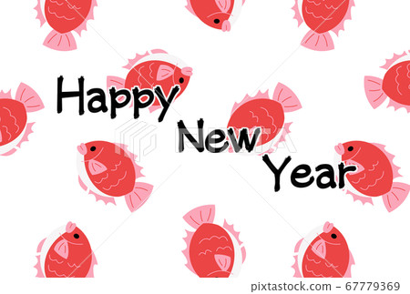 2021 New Year's card template with horizontal position and sea bream 2021 New Year's card template with horizontal position and sea bream 67779369
