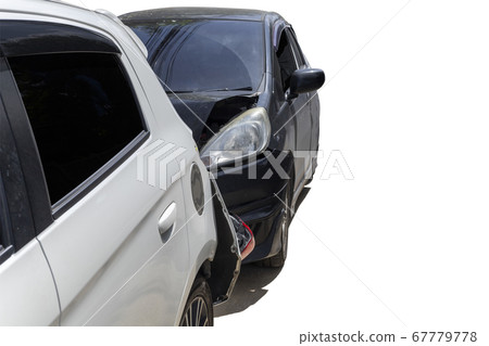 Front of black color car crash with back side of 67779778