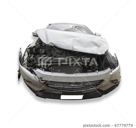 Front of gray color car damaged and broken by 67779779