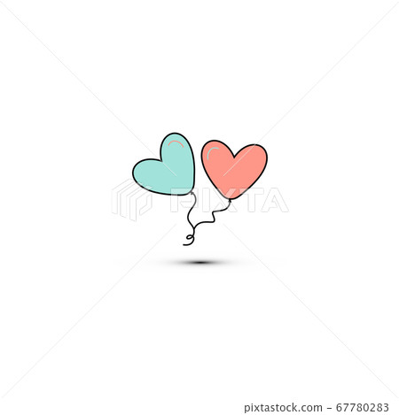 Simple flat style icon of beautiful two balloons in the form of hearts for the feast of love on Valentine s Day or March 8th. illustration. Simple flat style icon of beautiful two balloons in the form of hearts for the feast of love on Valentine s Day or March 8th. illustration. 67780283