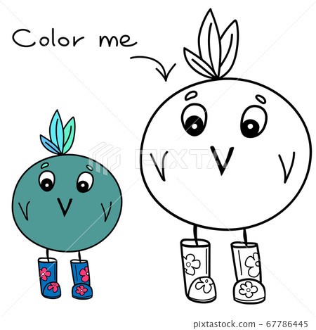 Color me drawing, coloring page with funny simple illustration and colorful example of a cute bird wearing rubber boots, vector page for elementary school kids game 67786445