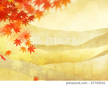 Background of gold leaf waves and autumn leaves Background of gold leaf waves and autumn leaves 67789591