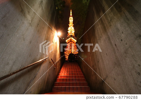 Illuminated Tokyo Tower from below 67790288