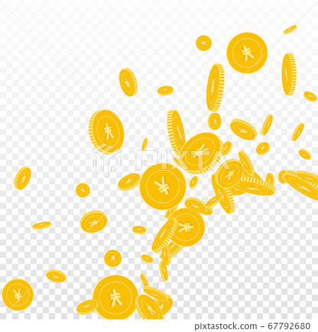 Chinese yuan coins falling. Scattered floating CNY Chinese yuan coins falling. Scattered floating CNY 67792680