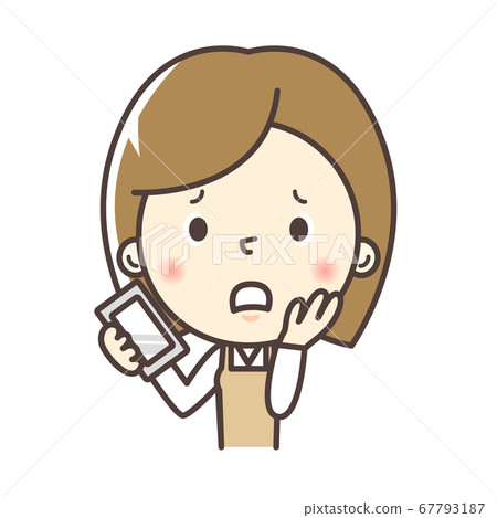 Housewife with a troubled expression while holding a smartphone 67793187