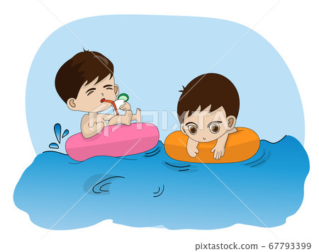 Children playing in the pool, two little boys are having fun 67793399