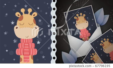 Winter giraffe idea for greeting card. Winter giraffe idea for greeting card. 67796195