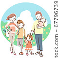 Family of five going out sky background 67796739