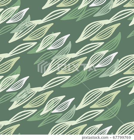 Herbal outline leaves in pastel colors on green Herbal outline leaves in pastel colors on green 67799769
