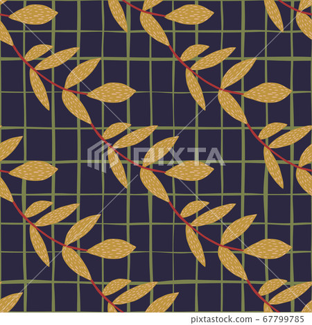 Autumn herbal orange branches pattern on dark blue 67799785