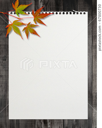 A sketchbook placed on a wooden table with colored maples overlapping. A sketchbook placed on a wooden table with colored maples overlapping. 67800730