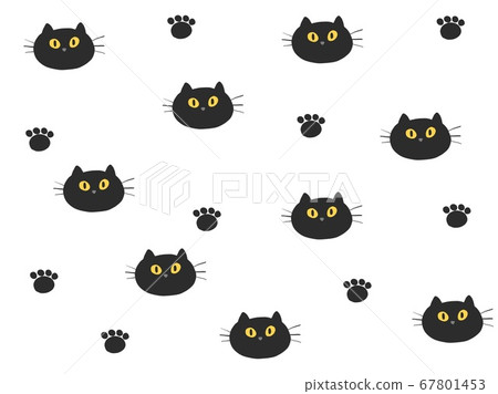 Simple Black Cat And Paws Background Stock Illustration