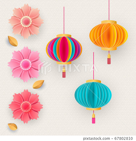 Vector Chinese 3d Paper Cut Badges Clouds And Stock Illustration 67802810 Pixta