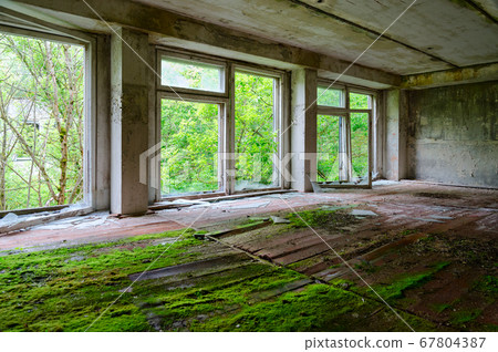 Premises of abandoned school in large resettled of Pogonnoye in exclusion zone of Chernobyl Premises of abandoned school in large resettled of Pogonnoye in exclusion zone of Chernobyl 67804387