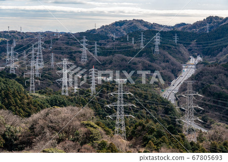 Transmission line in mountains 67805693