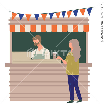 Woman ordering coffee from small cafe or shop Woman ordering coffee from small cafe or shop 67807314