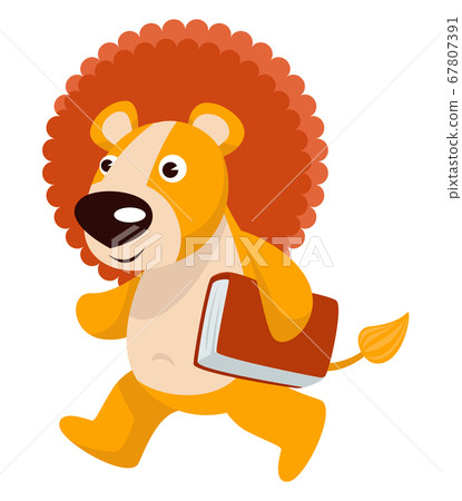 Baby lion animal walking with book or textbook - Stock Illustration  [67807391] - PIXTA