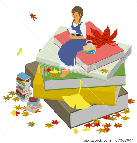 Isometric vector illustration of a woman relaxing and reading in the fall of reading Isometric vector illustration of a woman relaxing and reading in the fall of reading 67808044