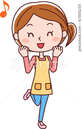 Woman smiling and giving a fist pump with apron 67808250