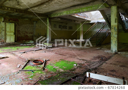 Hall of abandoned school in resettled village in exclusion zone of Chernobyl nuclear power plant Hall of abandoned school in resettled village in exclusion zone of Chernobyl nuclear power plant 67814268