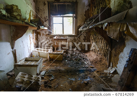 Devastation in former veterinary laboratory in resettled village in Chernobyl exclusion zone Devastation in former veterinary laboratory in resettled village in Chernobyl exclusion zone 67814269