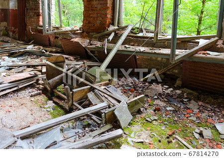 Devastation in House of Culture in resettled village of Pogonnoye in exclusion zone of Chernobyl 67814270