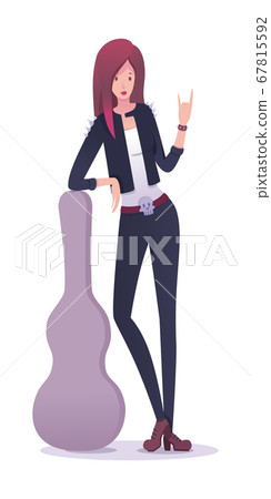 Woman rocker with guitar in case isolated on white 67815592