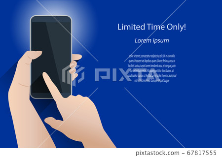 Two hands holding an abstract mobile phone with a 67817555