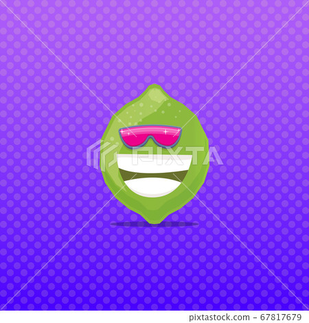 vector funny cartoon green lime character with sunglasses isolated on violet background. funky smiling summer lime citrus fruit character vector funny cartoon green lime character with sunglasses isolated on violet background. funky smiling summer lime citrus fruit character 67817679