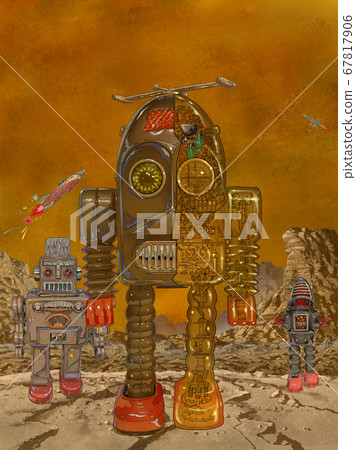 Tin robot toy illustration 67817906