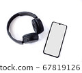 Black wireless headphone and mobile smartphone 67819126
