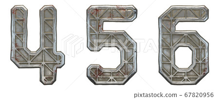 Set of numbers 4, 5, 6 made of industrial metal on white background 3d 67820956