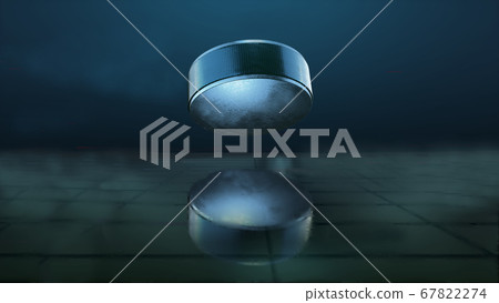 Hockey puck on a blue background 3D.Texture or background Hockey puck on a blue background 3D.Texture or background 67822274