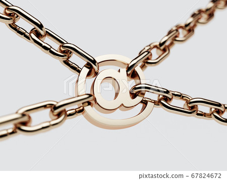 Email at golden symbol with metallic chain 67824672