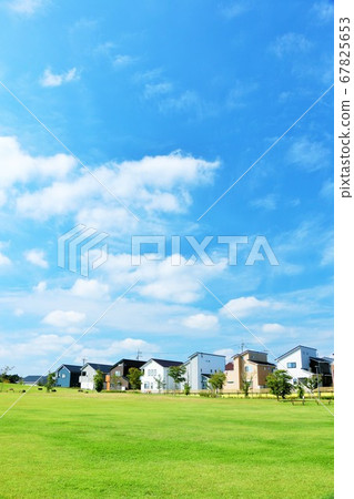 A residential area and a park in blue sky A residential area and a park in blue sky 67825653