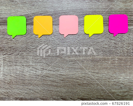 Stickers on wood table whith empty space for text 67826191