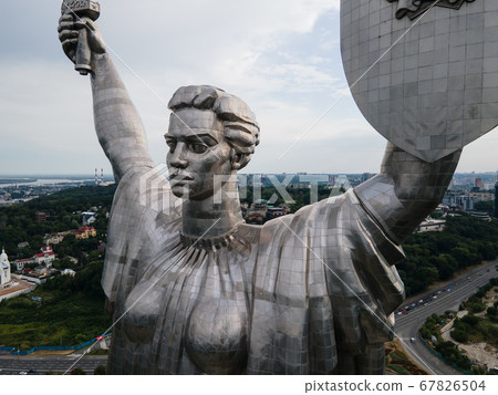 Aerial view of the Motherland Monument in Kyiv, Ukraine 67826504