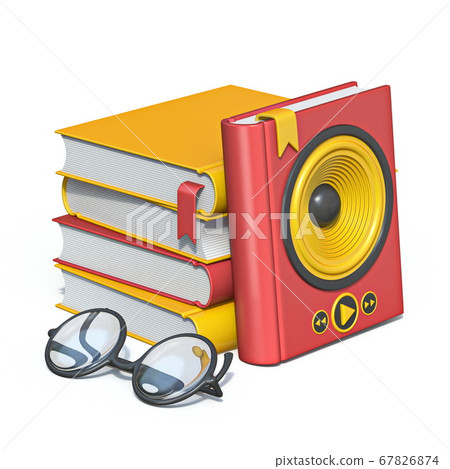 Audio books concept books with eyeglasses and 67826874