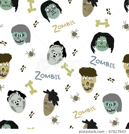pattern of images of zombies and elements on white background 67827643