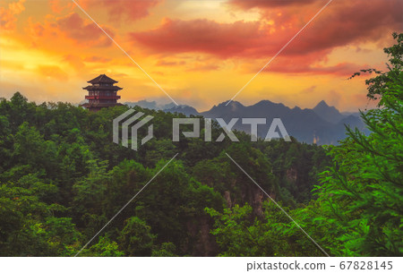 Pagoda on top of a mountain peak in Zhangjiajie NP 67828145