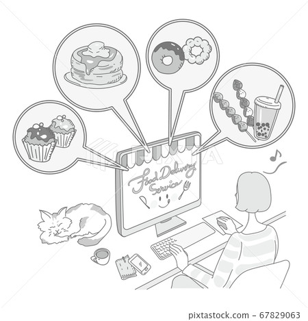 Woman ordering delivery service monochrome Woman ordering delivery service monochrome 67829063