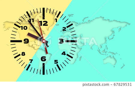 Wall clock on a background map of the world - Stock Illustration ...